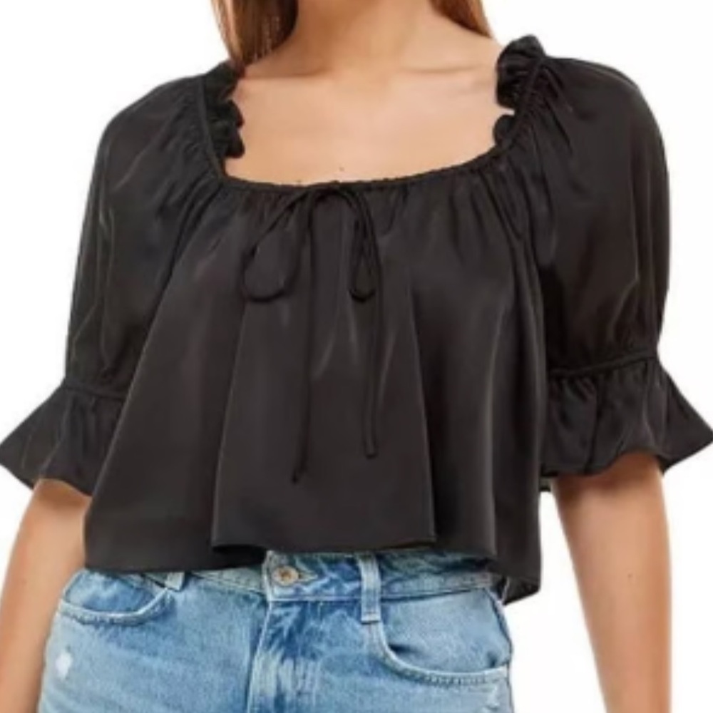 WAYF Misti Convertible Neck Stretch Satin Top